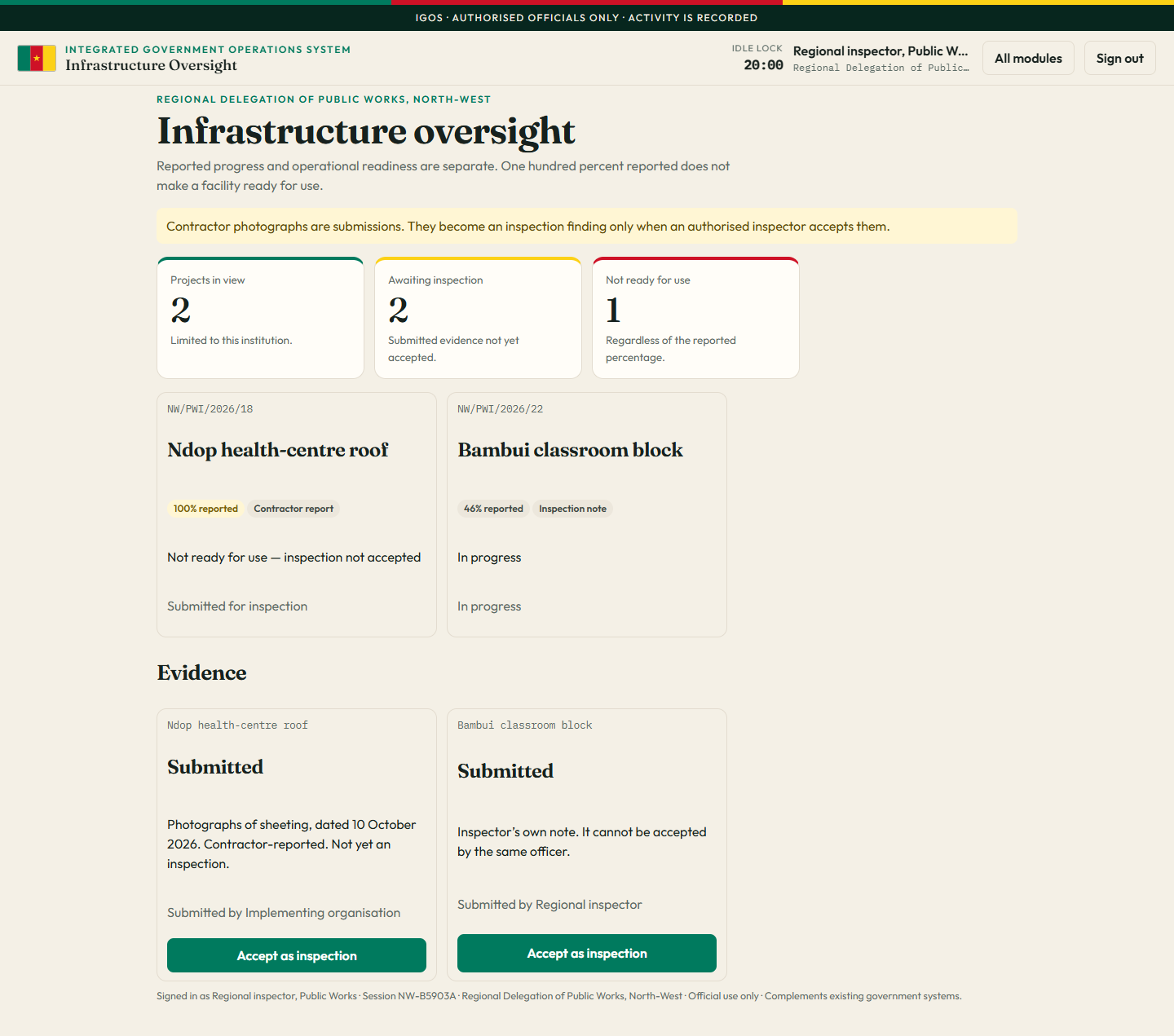 Infrastructure oversight for the regional inspector.