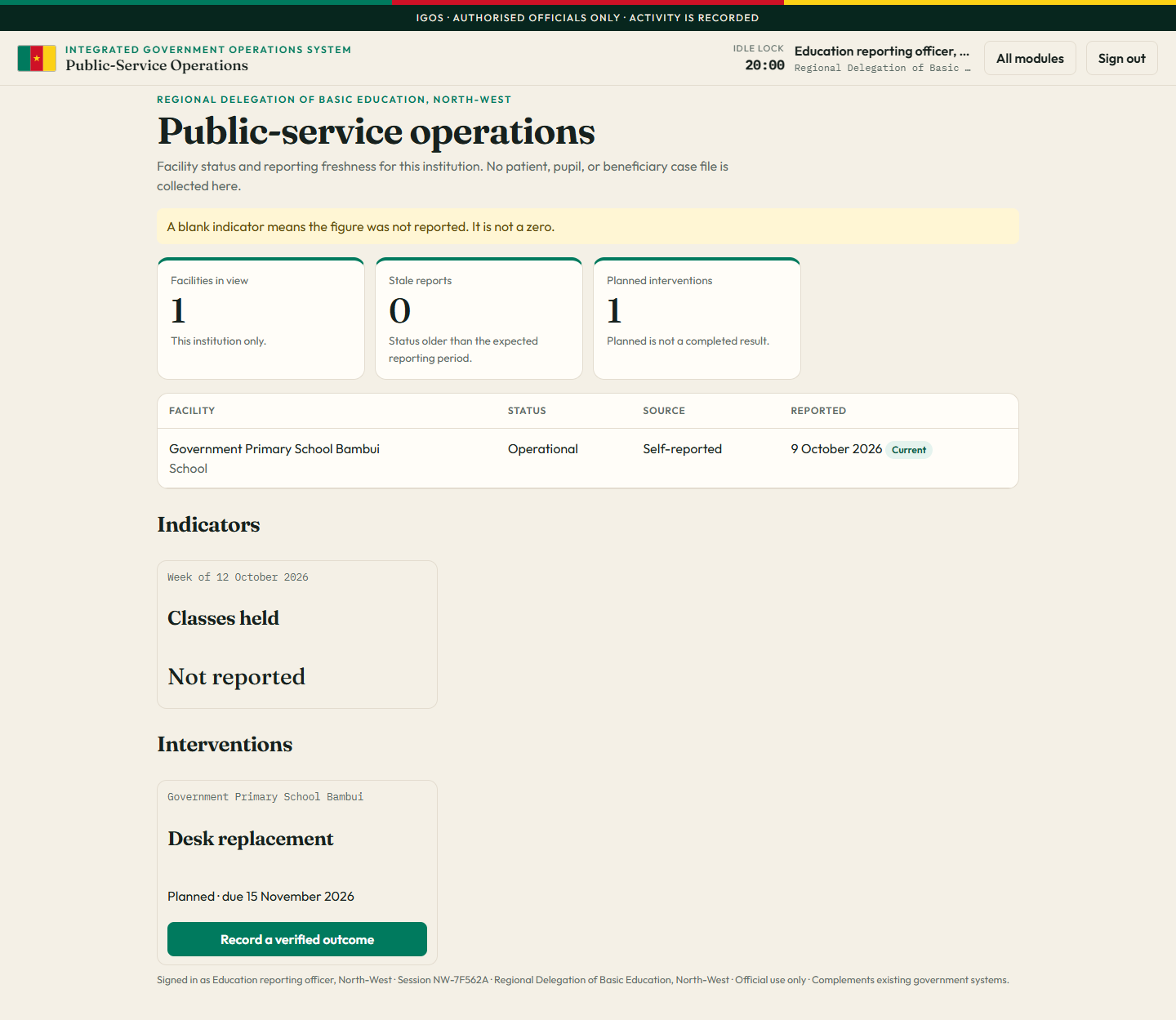 Public-service operations for the education reporting officer.